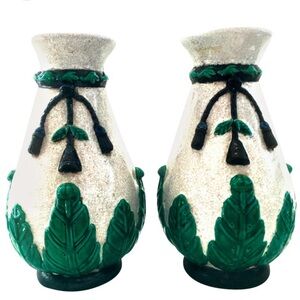 20th century pair of Chinese export crackle majolica signed pair vase